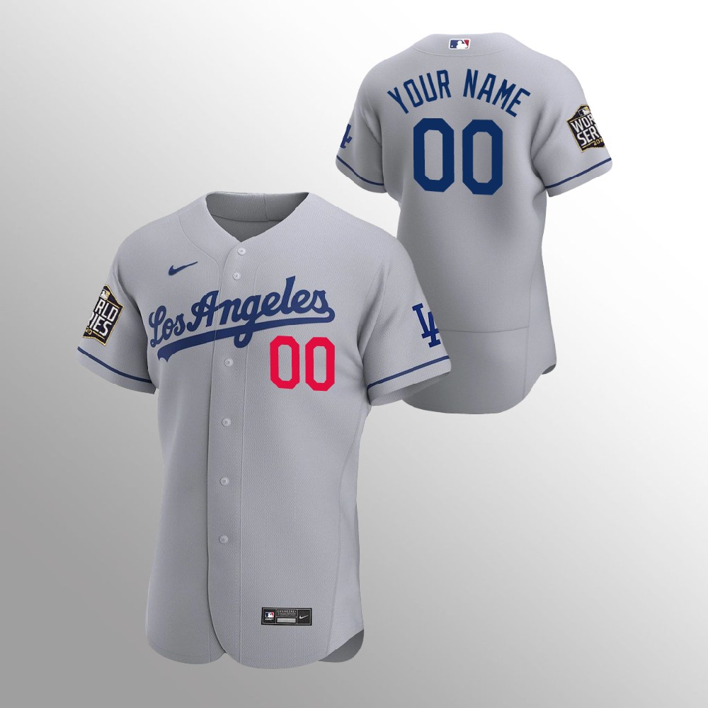 Men's Los Angeles Dodgers Active Player Grey Custom 2020 World Series Bound Flex Base Stitched Jersey